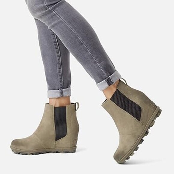 Sorel Joan of Arctic Chelsea Boot Lea Wedge Quarry Black SZ 9 - Picture 1 of 7